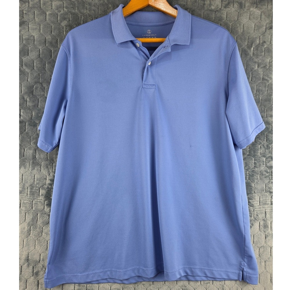 Lands' End Mens XL Polo Shirt Periwinkle Blue Short Sleeve Polyester Performance